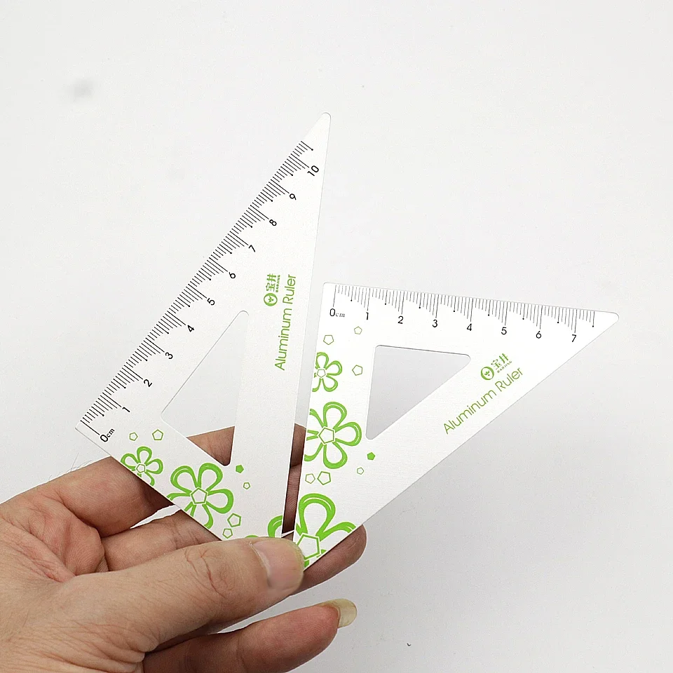 Alloy Triangle Aluminum New Ruler Students Maths Geometry Metal Set Office School Stationery Supplies ddmysmile Rulers 2Pcs/Set Smile