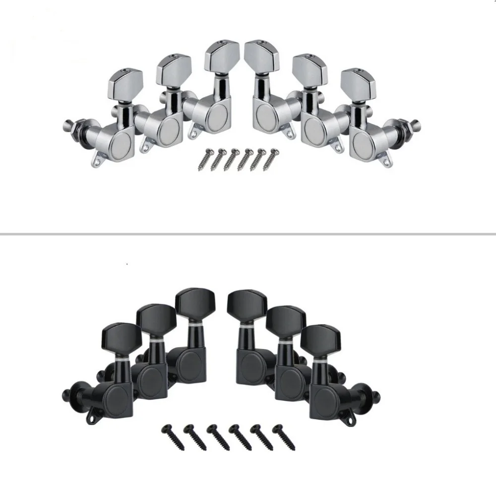 FLEOR 6PCS 3L3R Guitar Tuning Pegs Keys Machine Heads Full Closed Type Tuners for Electric Acoustic Guitar, Silver/Black Choose