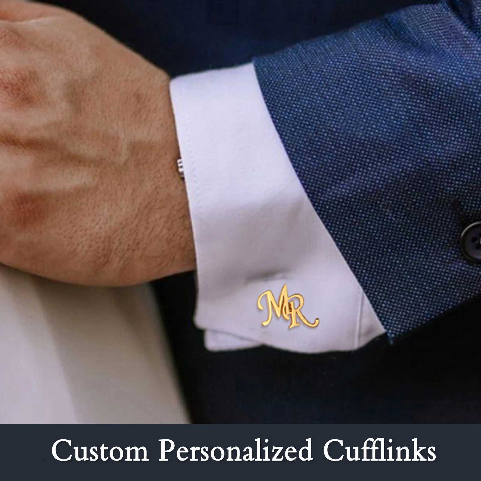 Customized mens stainless steel initial cufflinks the name of the best mens jewelry gift cufflinks for personalized groom wedding parties W241109