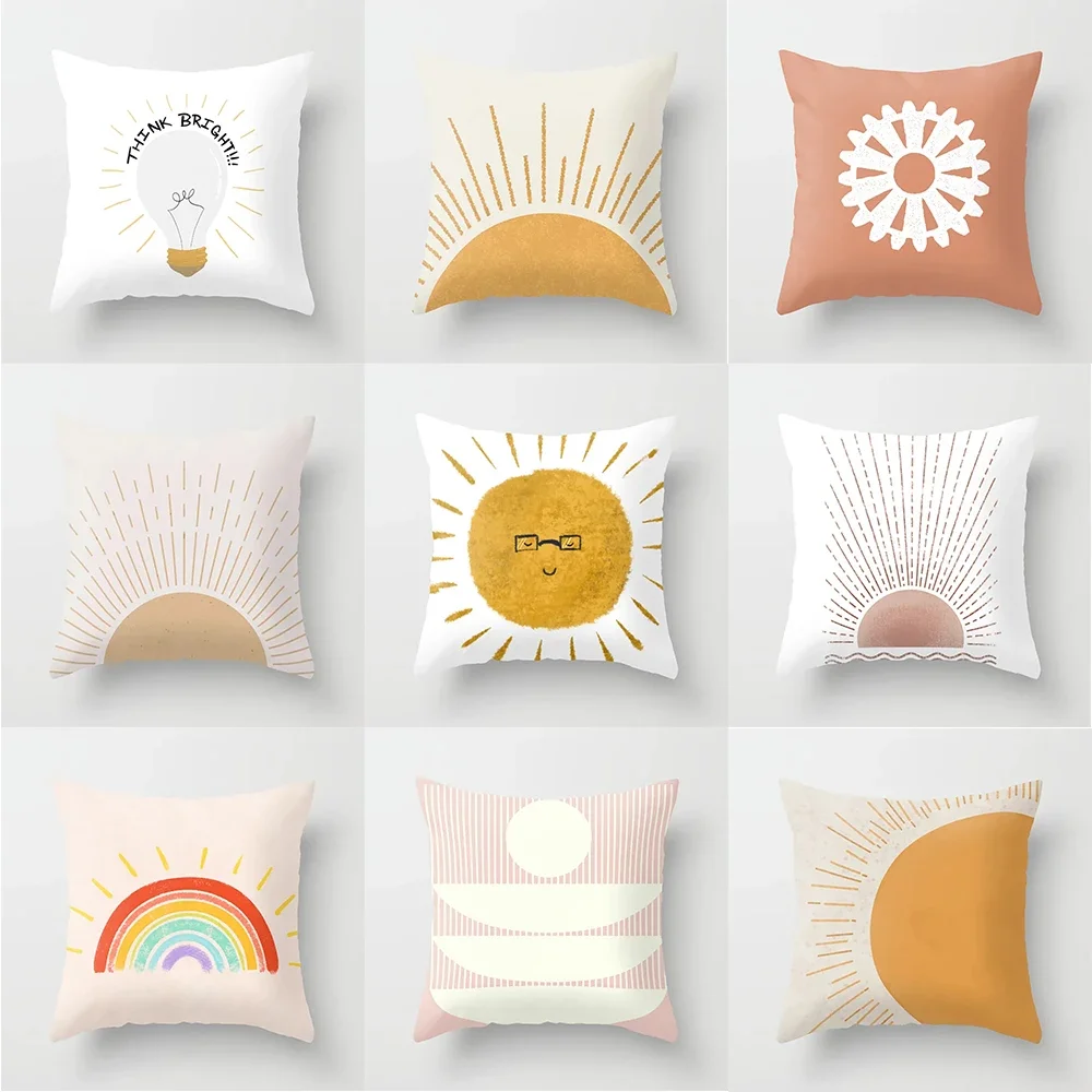 Cute Home Decor Pillowcase Sun Polyester Print Pillowcase Square ddmysmile Pillowcase For Bedroom Living Room 45X45cm Funda De Almohada Smile