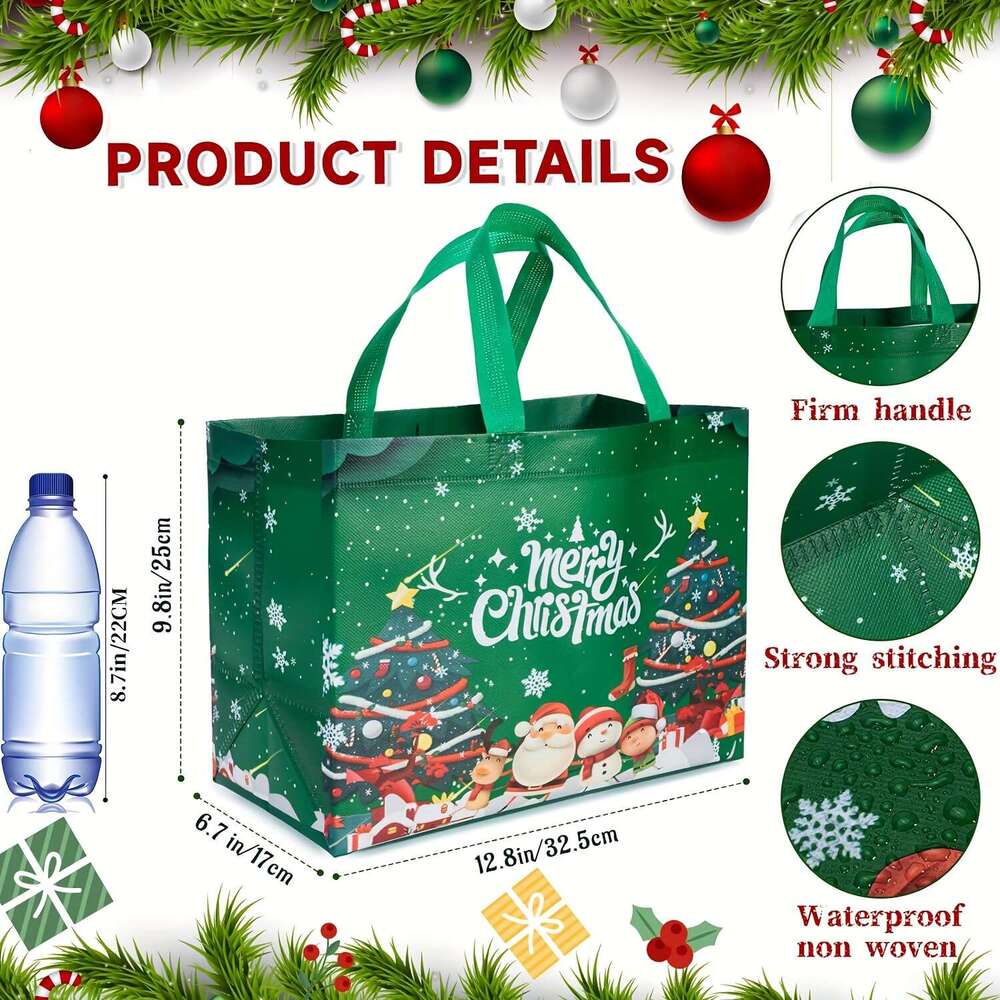 Christmas 8/16pcs Large Gift Tote Bags with Handles, Reusable Non-Woven Shopping Bags, Suitable for New Year, Christmas Decoration Party Supplies