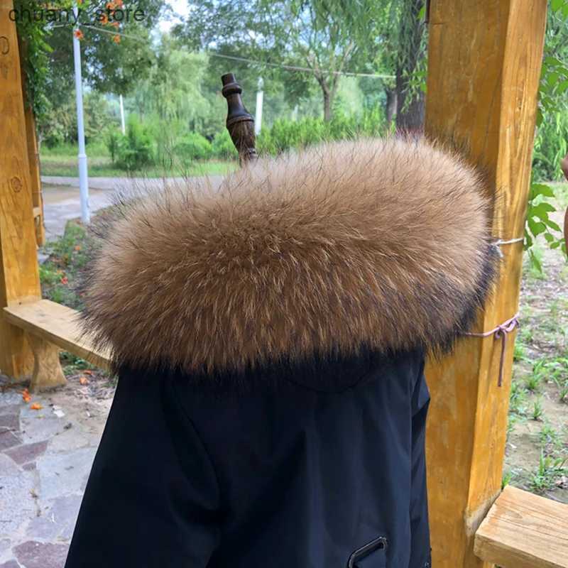 Scarves Winter Real Fur Collar Raccoon Luxery Scarf Furry Neck Warmer Women Men Fluffy Natural Fur Shawl Fur Trim Coat Hood Scarves L240910