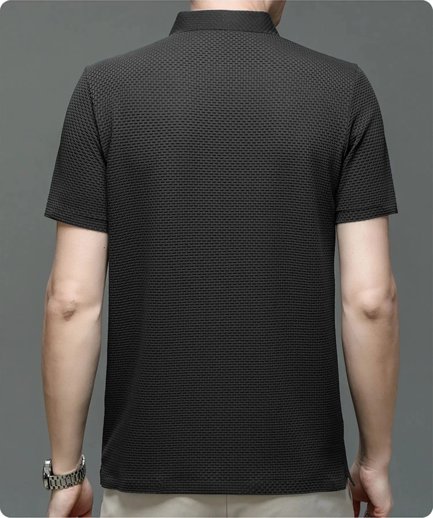 Mens breathable monochrome stretch ice silk Polo shirt mens button lapel casual high quality T-shirt Summer fashion trend 240407