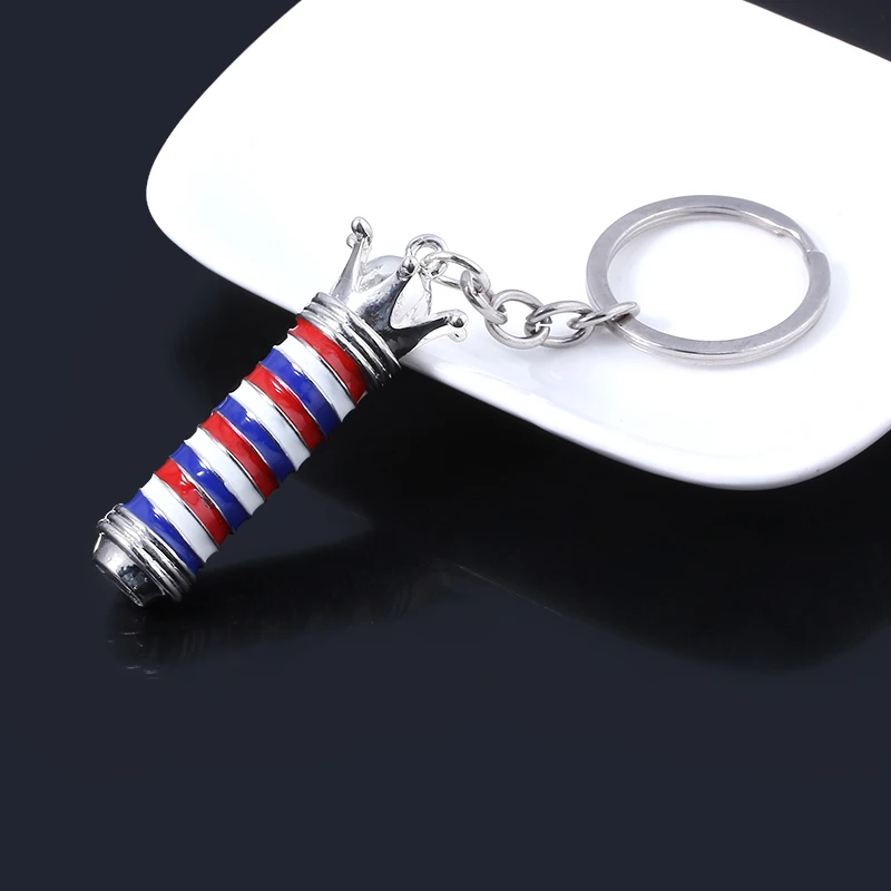 New Hairdresser Keychains Barber Shop 3D Pole Light Pendants Keyring Love Collier Pin Jewelry Car Bag Keyring Men Lady Gift