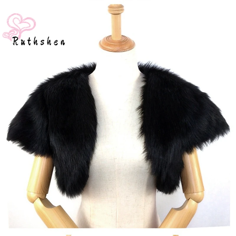 Ivory Bolero Women Wedding Black Coak Bridal Cape Short Sleeves Faux Fur Fall Winter Jacket ddmysmile For Bride Party Shawl Smile