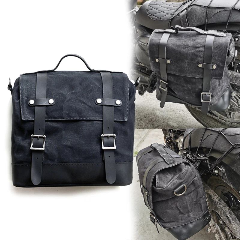 Retro Motorcycle Saddle Bag Waterproof Motorbike Side Bag Large Capacity Saddlebags Canva Motorcycle Backpack Vintage