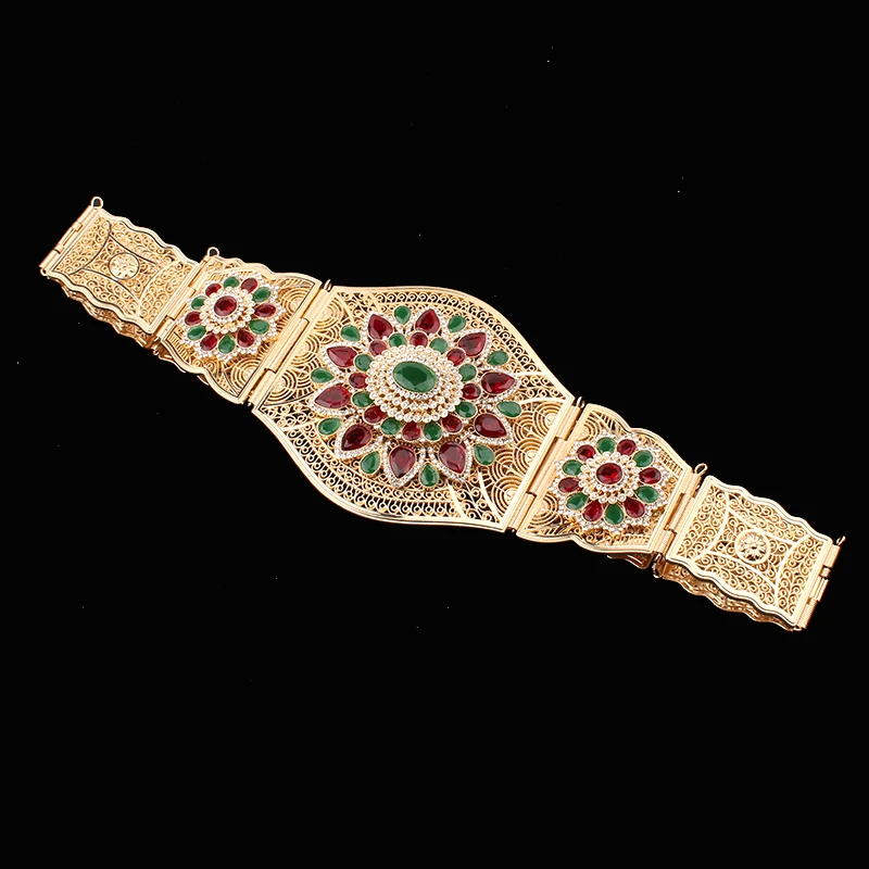 Belt Crystal Moroccan Flower Belt Wedding Jewelry Large Size Wide Waist Chain Bridal Gifts Bride Accessories Caftan smile