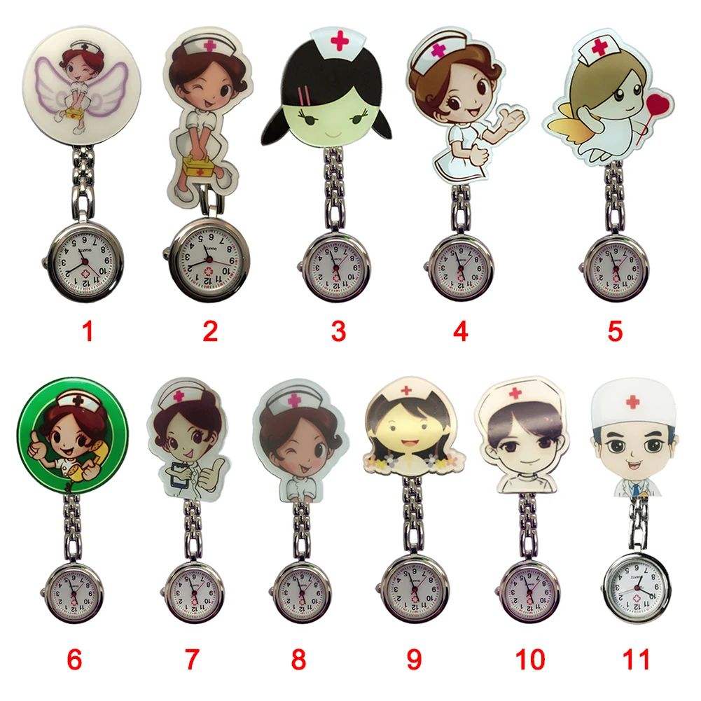 Cartoon Luminous Quartz Women Gift Nurse Watch Hanging Pocket Watch smile