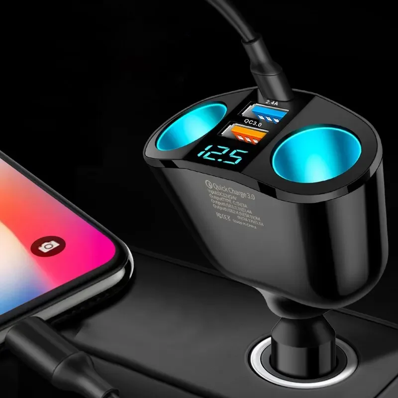 Multiple Devices Can Be Charged at the Same Time with Digital Display new Car Charg Dual-port 2025 Car Charger Adapter