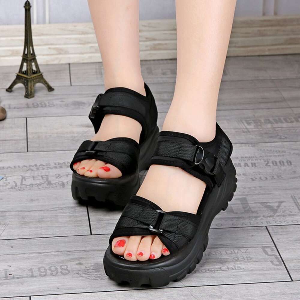 Sandals Summer 2024 New Student Thick Sole Slope Pine Cake Heel Flat Bottom Sports Style Women's Shoes ddmythur