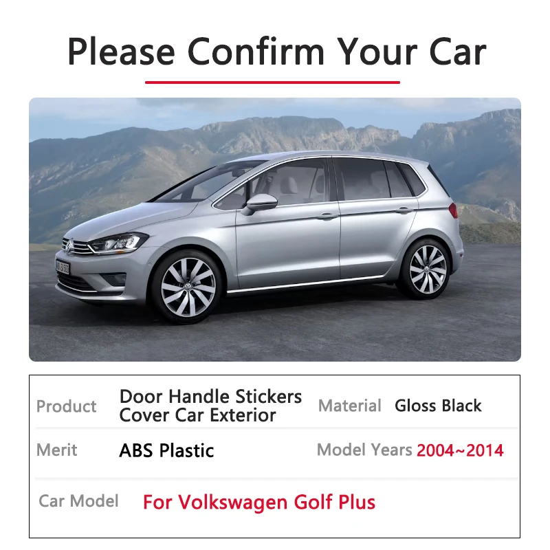 for Volkswagen VW Golf Plus MK5 MK6 CrossGolf 2004~2014 Gloss Black Door Handle Cover Car Styling Accessories Stickers 2009 2011