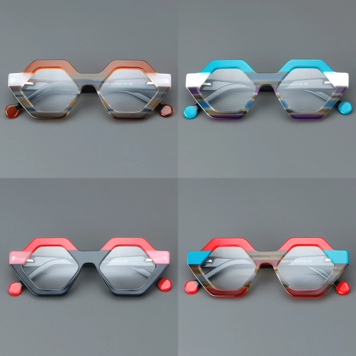 MCYFC Acetate+Metal Material Glasses Frame for Women Men Retro Custome Eyeglasses Irregular 4 Color Multicolour Glasses Frames