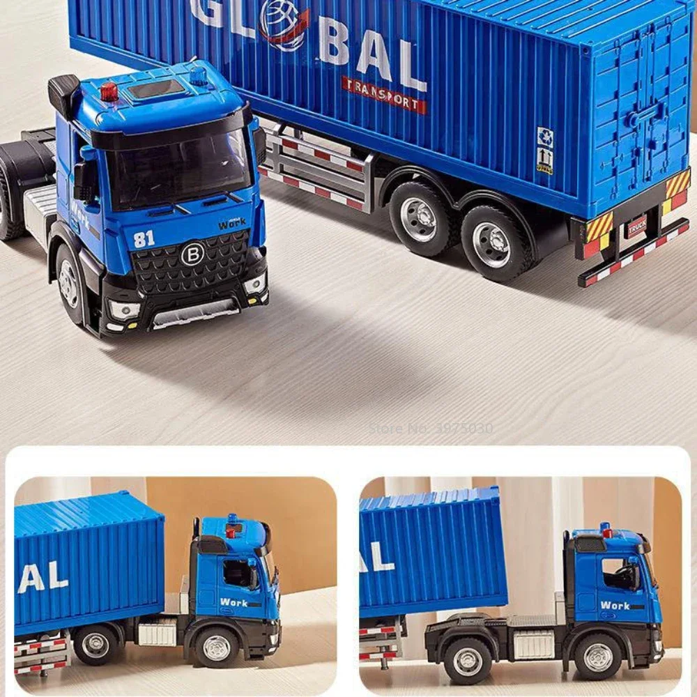 1/18 Container Transport Truck Model Toy Alloy Diecast Scale Car with Sound Light Door Can Be Opened Decorations for Boys Gifts
