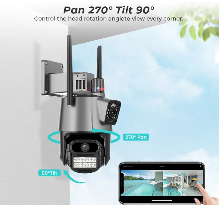 8MP 4K Wifi Camera Dual Lens Ai Auto Tracking Waterproof Security CCTV Video Surveillance Camera Police Light Alarm IP Camera