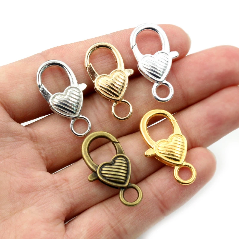 10pcs 26x19mm Gold 2025 Sier Plated Colorful Heart Jewelry Findings,Lobster Clasp Hooks for Necklace Bracelet Chain new DIY Making