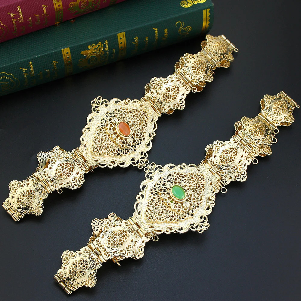 Sunspicems Gold Color Morocco Belt Women Crystal Metal Caftan Waist Chain Arabic Bride Wedding Jewelry Adjustable Length 240401