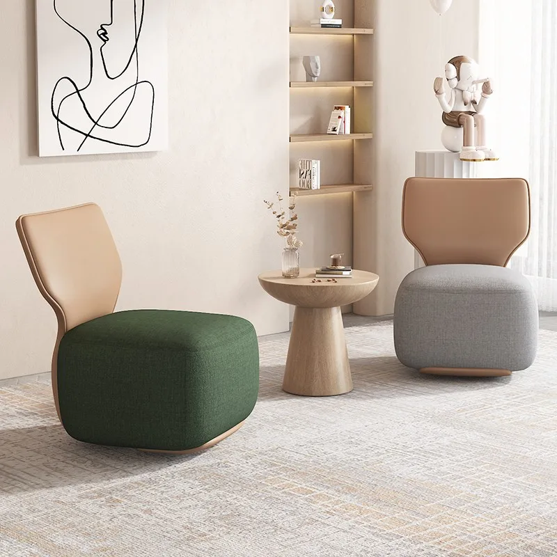 MOMO Log Light Luxury Lazy Sofa Chair Scandinavian Living Room Single Chair Fabric Low Stool Balcony Leisure Backrest Chair