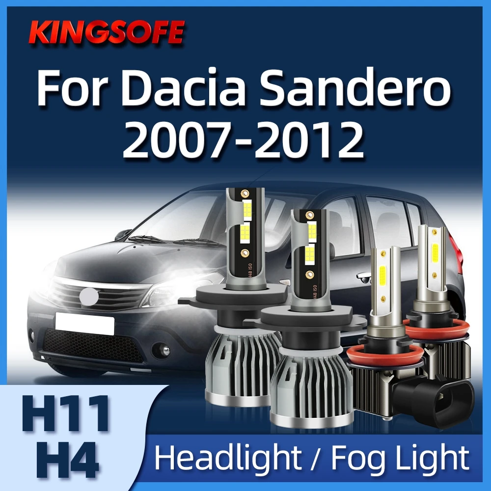 2/4PCS Car KINGSOFE H4 Led Light Headlight H11 Lights 46000LM Auto Lamp For DACIA Sandero 2007 2008 2009 2010 2011 2012 smile