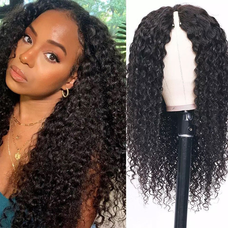 New V Part Wig Human Hair No Leave Out Deep Wave Wig Upgrade U Part Wig No Glue Suit Your Natural Hair Curly Human Hair Wig