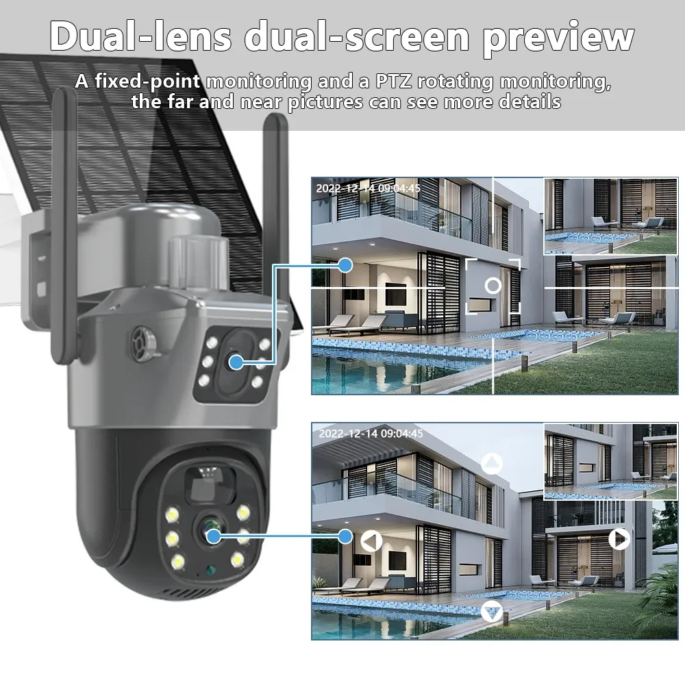 Solar PTZ Wifi Camera Dual Lens 8MP 4K Suitable For Waterproof Security CCTV Video Surveillance Camera Light Alarm IP Camera