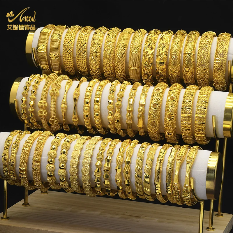 Gold ANIID Color Dubai Bangles For Women Indian African Hard Bracelets Charm Wedding Ethiopian Arabic Jewelry Wholesale smile