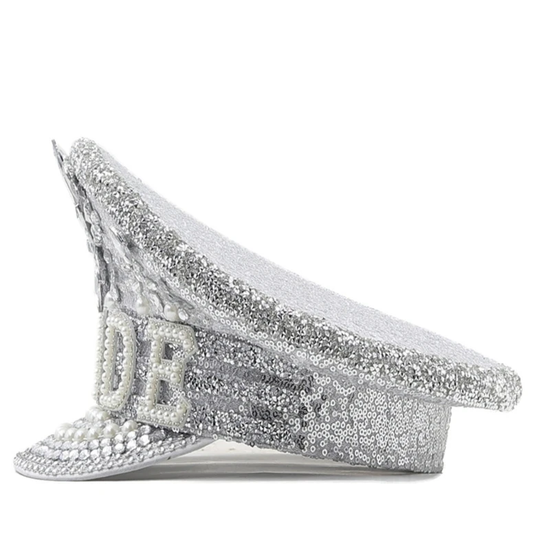 Bride Hat Handmade B36d Heavy Rhinestones Sequins Pearls Captain ddmysmile Hat Wedding Photo Smile