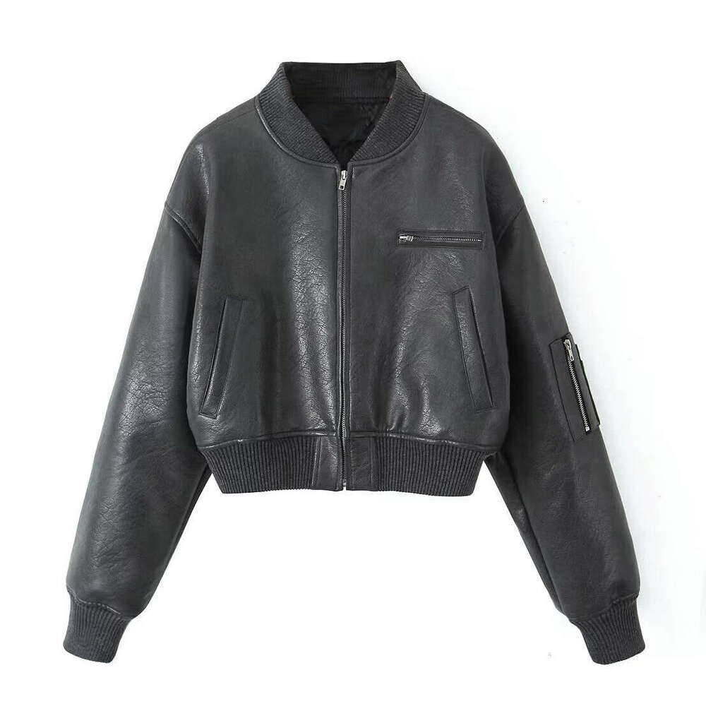 shanshi leather jacket women American Zipper Jacket for Women 2024 Winter New Collection with Cotton Warmth, Loose Long Sleeve PU Leather Coat, Trendy