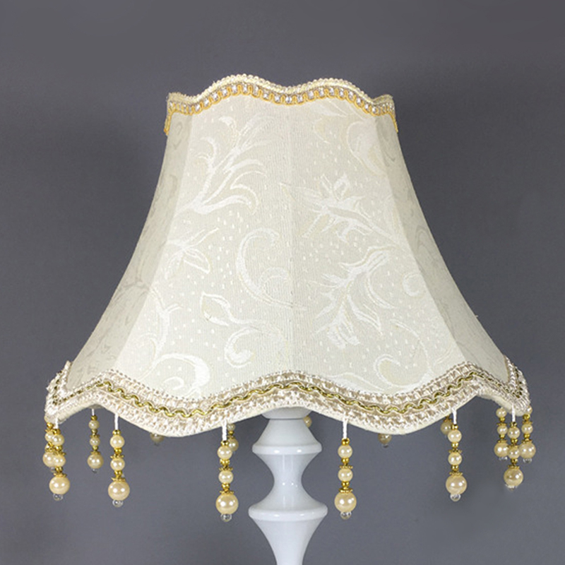 1pc Bedroom Wall Pearl Tassel Table Lamp Shade Fringe Beads Lamp Cover E27 Cloth Retro Table European Style For Home