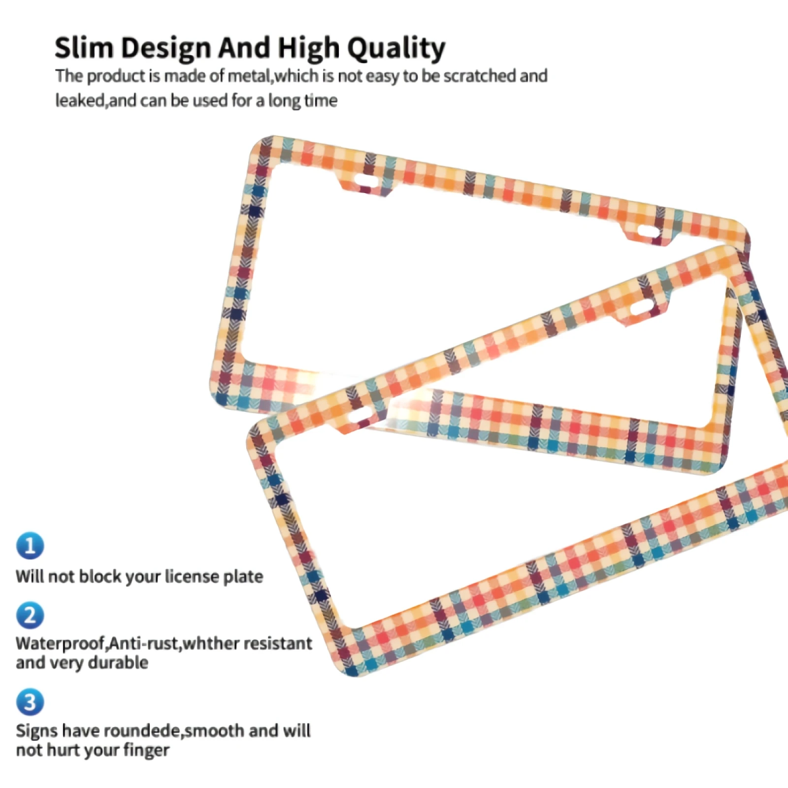 Frames License Multicolored Plate Tartan License Plate Covers Aluminum Novelty Car Tag Frame 2 Holes and Screws for Adults smile