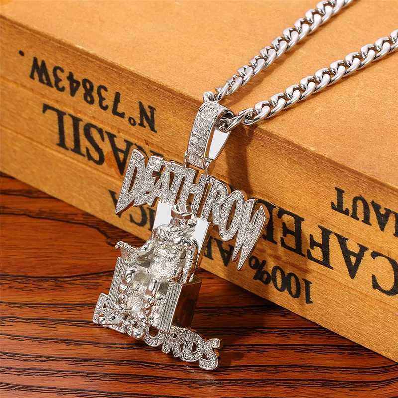 Pendant Necklaces Hip Hop Death Row Records prisoner necklace rhinestone pendant accessories men and women ice out jewelry J241109