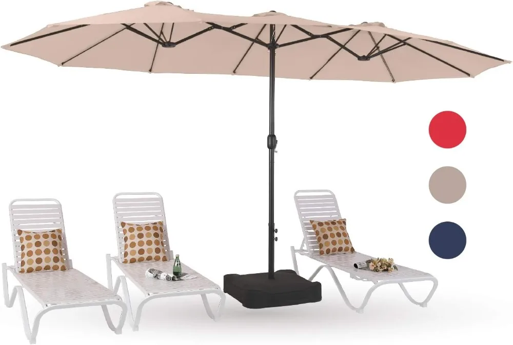 15ft Large Patio Umbrellas with Base Included Outdoor Double-Sided Rectangle Market Umbrella with Crank Handle for Poolside