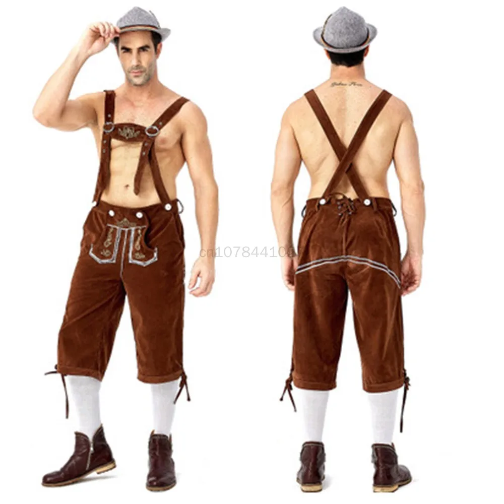 Man Beer Germany Oktoberfest Lederhosen Costume Halloween Bavarian ddmysmile Carnival Party Deluxe Cosplay Suspenders Shorts Smile