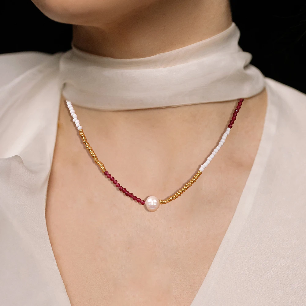 Stone Mini Natural Small Bead Necklace Evil Eye ddmysmile Freshwater Pearl Charm Necklace Reki Chain Necklace Choker Jewelry For Women Smile