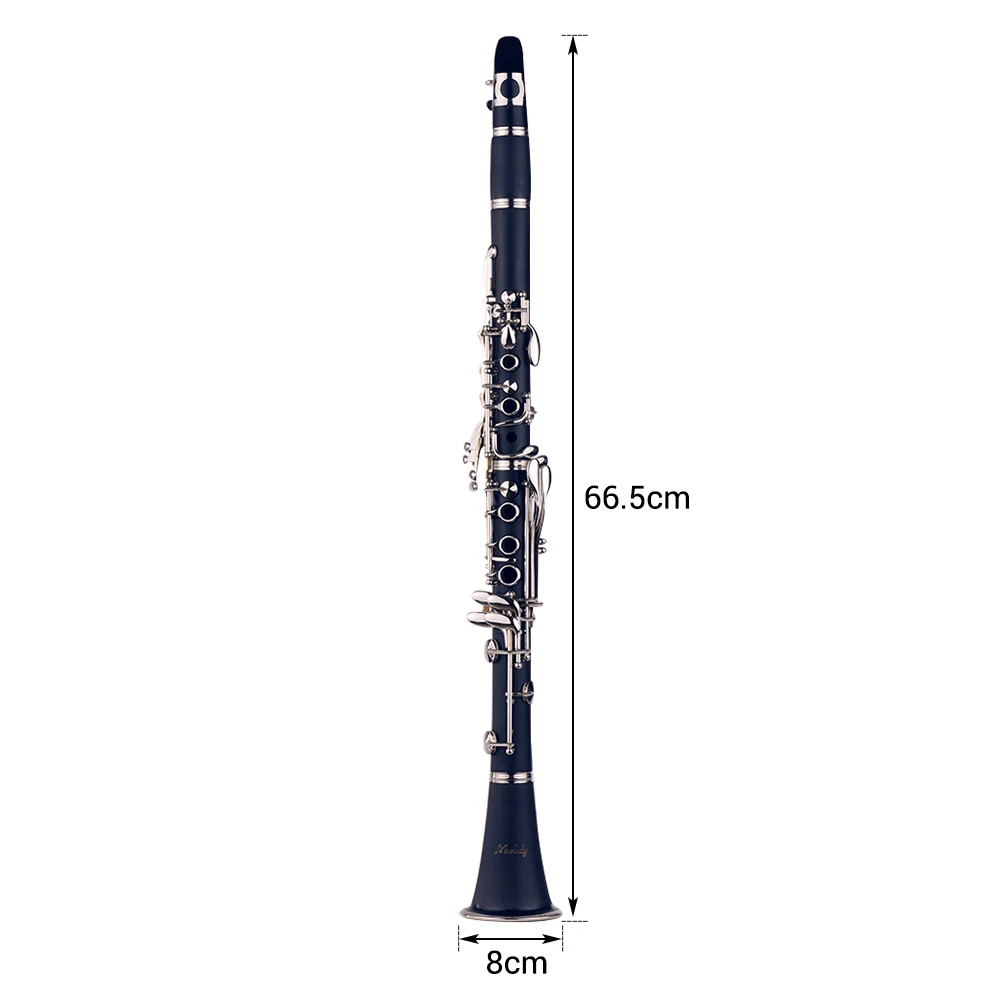 Muslady ABS 17-Key Clarinet Bb Flat with Carry Case Gloves Cleaning Cloth Screwdriver 10pcs Reed and Case Woodwind Instruments