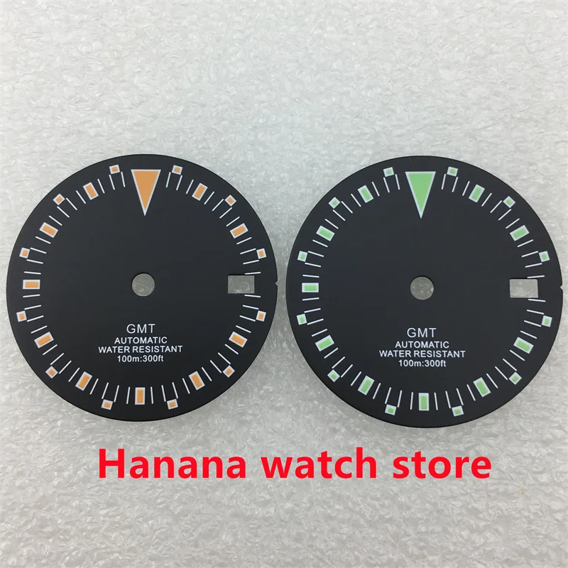 BLIGER 29mm black dial green luminous index suitable for NH34 movement watch accessories