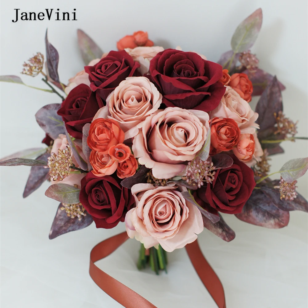 Bridal Janevini Vintage Bury Bouquets Roses Eucalyptus Bride Wedding ddmysmile Flowers Artificial Big Fake Bouquet Wedding Accessories Smile