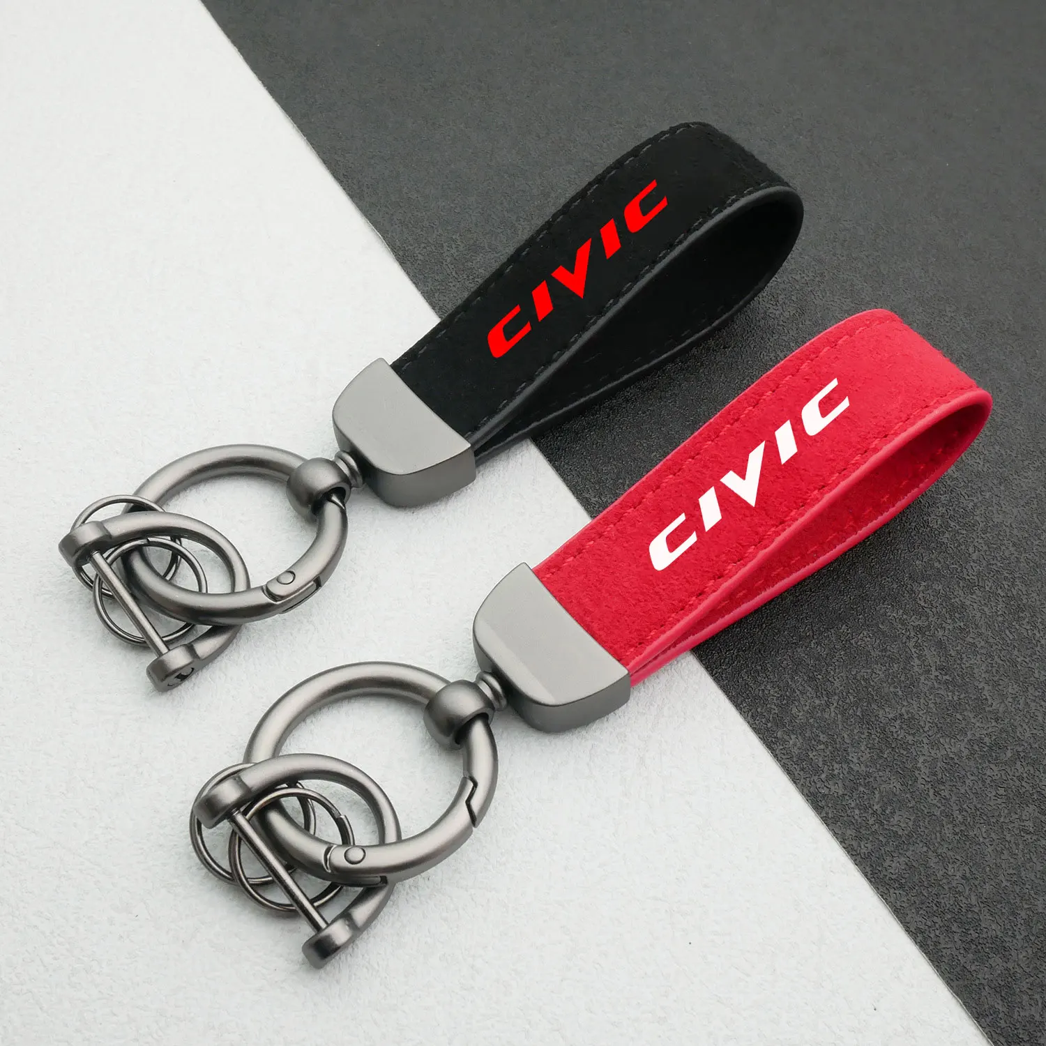 Suede Keychain High-Grade Leather Car Sport Key Ring With Horseshoe Buckle For Honda CIVIC 10th gen 8th gen Styling Accessories smile