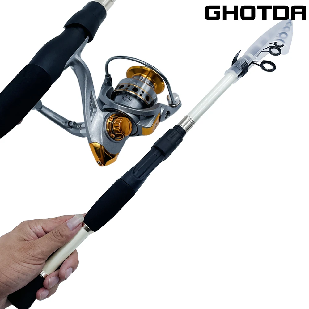 Rod Reel Fishing GHOTDA Combo Full Kit 1.6m-2.4m Telescopic Fishing Rod Casting Spinning Lure Rod With Spinning Reel Carp Set smile