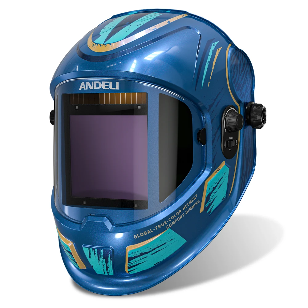 ANDELI Auto Darkening Welding Helmet Large Screen 180° View True Color Solar Welder Mask 4 ARC Sensors 1/1/1/2 Optical Weld Hood