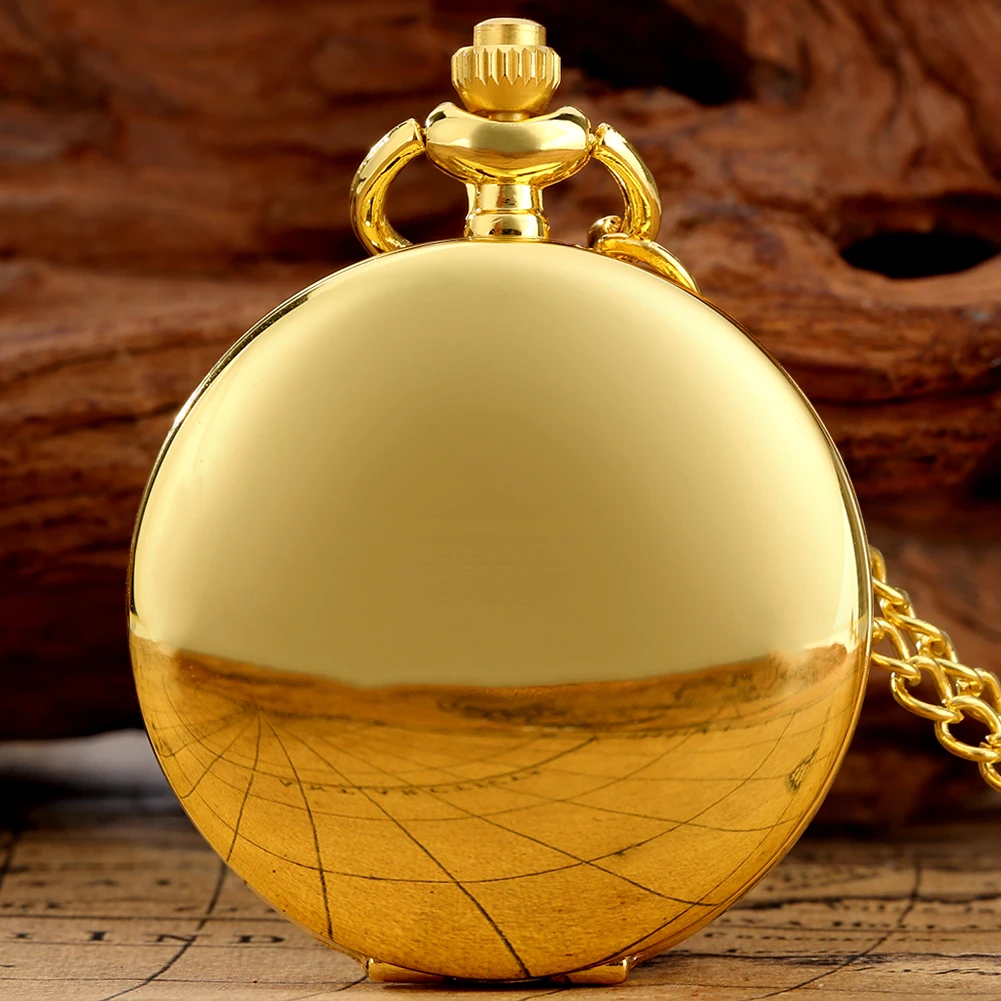 Pocket Golden Watch Necklace Double-sided Smooth Cover Bronze Pendant Pocket Watch Sier Quartz Clock Roman Numeral Dial smile