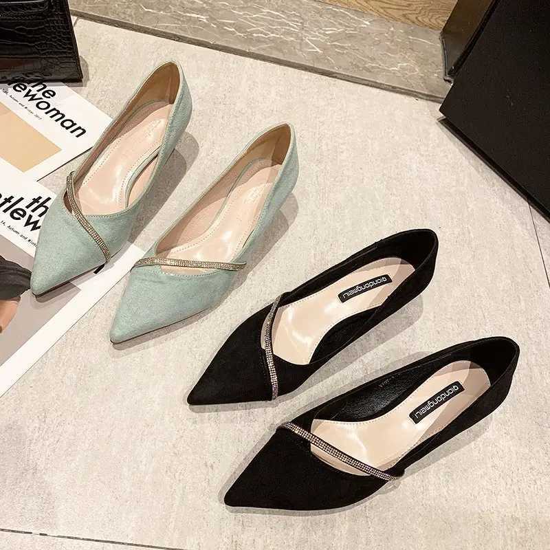 Four Seasons Wens Suede High H 2024 New Pointed High Heels Fi Sexy Black Wedding Shoes Off Lady Shoes Y250319