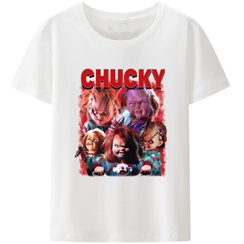 Men Chucky Child'S Play Tops T Shirts Doll Murder Bloody Vintage Tee Shirt Haruku Crew Neck T-Shirts Pure Unique Tops smile -