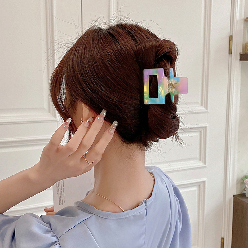 Korean Style Square Hair Claws Tortoiseshell Marble Print Small Hair Clip Ponytail Shark Clip Vintage Barrette Hair Accessories