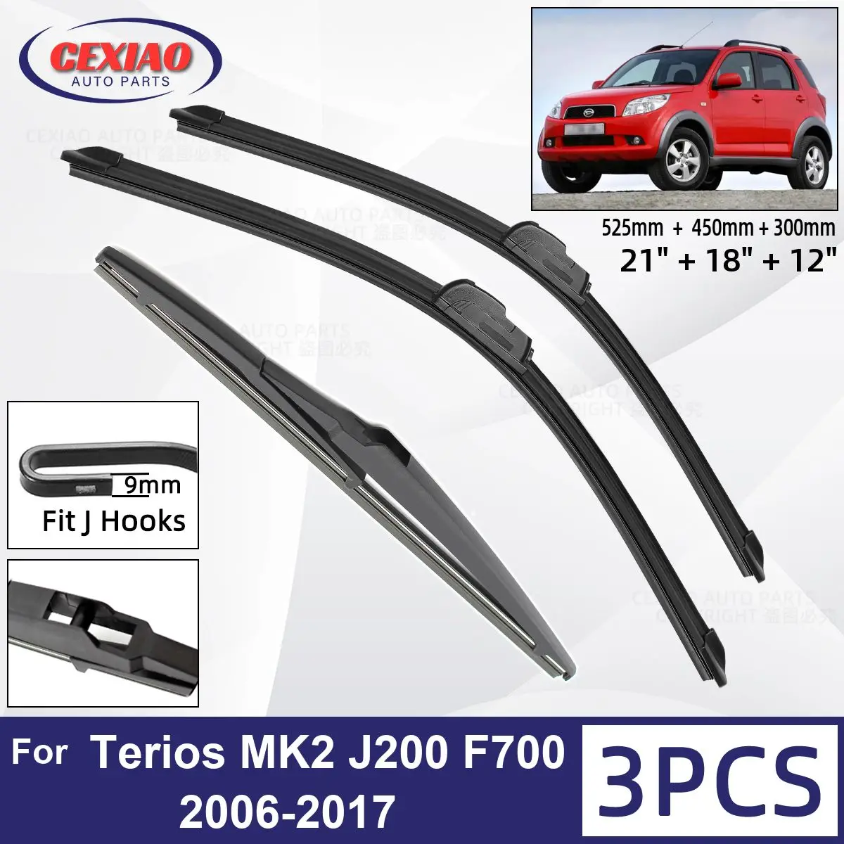 For Daihatsu Terios 2 J200 F700 2006-2017 Car 2025 Front new Rear Wiper Blades Soft Rubber Windscreen Wipers Auto Windshield 21"18"12"