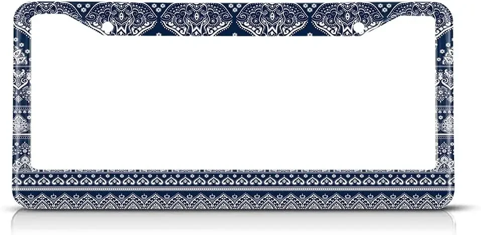 Style Boho Mandala Blue License Plate Frame Funny Animal License Plate Holder Car Tag Frame License Plate Cover Car Accessories smile