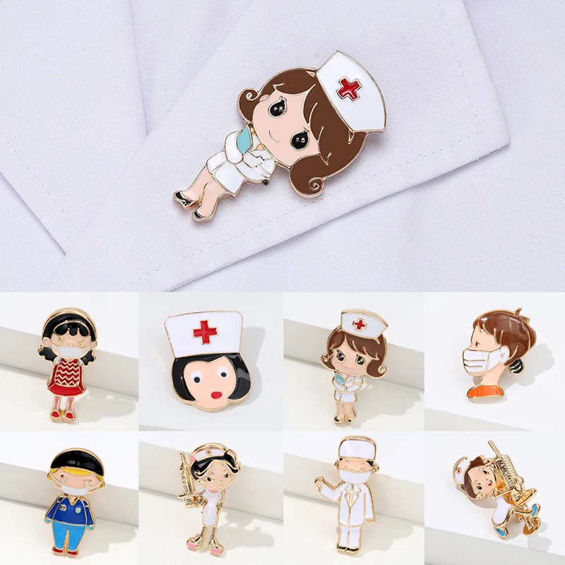 Brooch Cute White Nurse Lovely Girl Doctor Hospital Medical Stethoscope Badge Lapel Pins Brooches Jewelry Accessory Holiday Gift smile