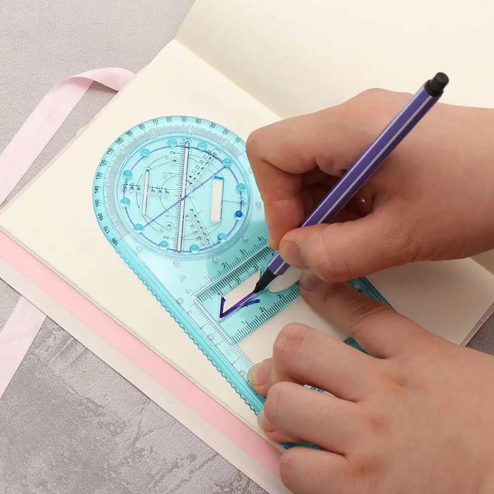 Multifunctional Ruler Plastic Geometric Rotatable Drawing Template Measuring Tool School Office Architecture Drafting ddmysmile Supply Smile