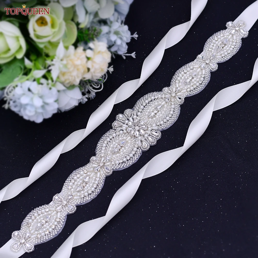 Bridal Belt TOPQUEEN ddmysmile Rhinestone Crystal Beaded Sash Wedding Accessories Women's Prom Party Dresses Waistband S490 Smile
