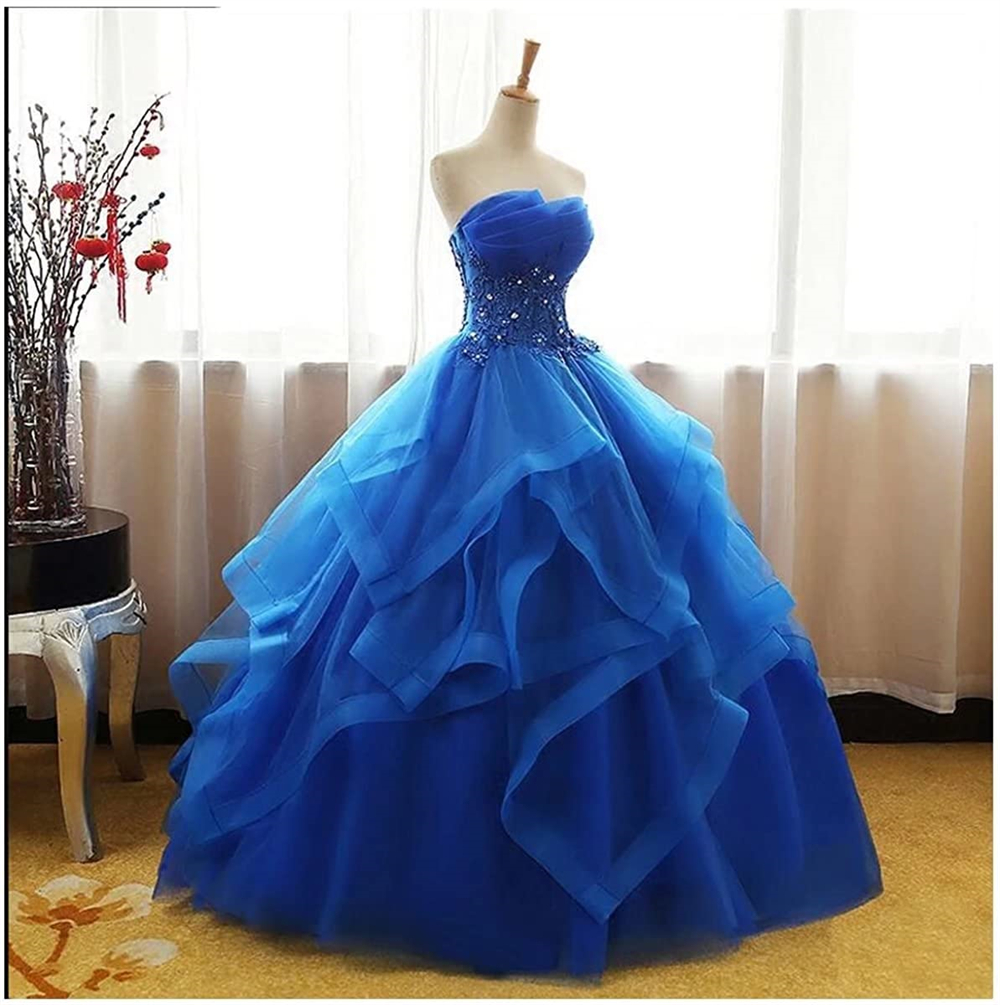Ball Gown Princess Quinceanera Dresses Sequins Crystal Appliques Plus Size Tulle Lace-up Strapless Sweet 16 Princess Party Birthday Vestidos De 15 Ano