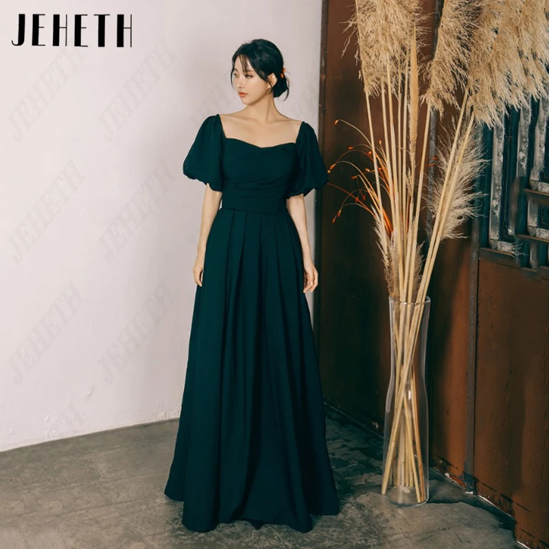 JEHETH Boat Neck Pleat Korea Bridal Gowns Women Satin Puff Sleeves Wedding Dresses Simple A-Line new 2025 Sweetheart Vestidos De Novia